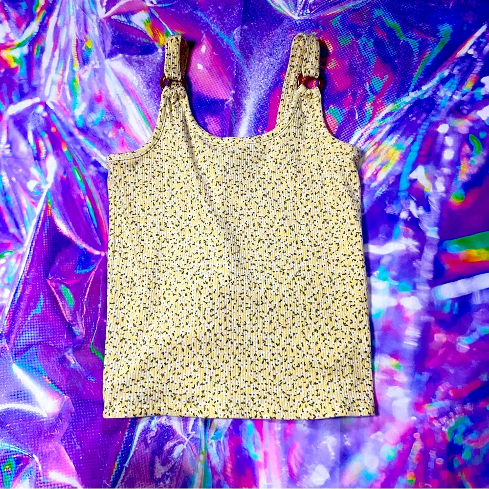 Floral print crop tank top with tortoiseshell strap